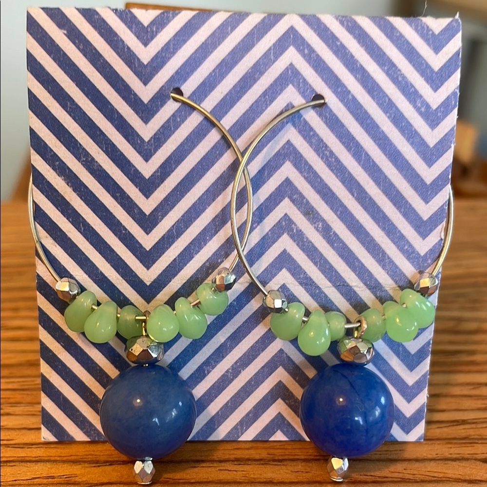 Elegant Blue and Green Beaded Earrings